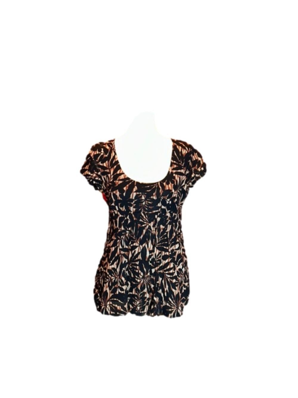 NEW YORK & COMPANY  Cute Black & Brown Leaf Print Scoop Neck Top Size S